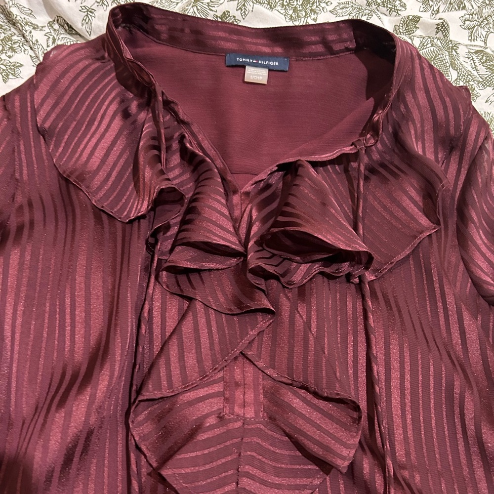 Tommy Hilfiger burgundy ruffled blouse